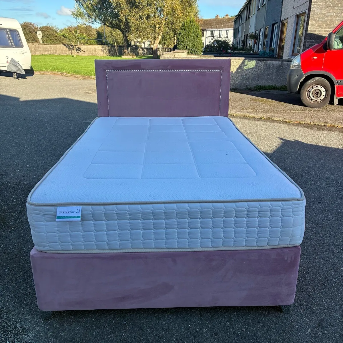 Lovely Pink 4ft Small double bed with Mattress - Image 1