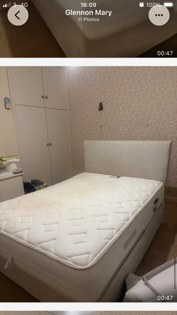 Double divan bed with mattress and headboard - Image 1