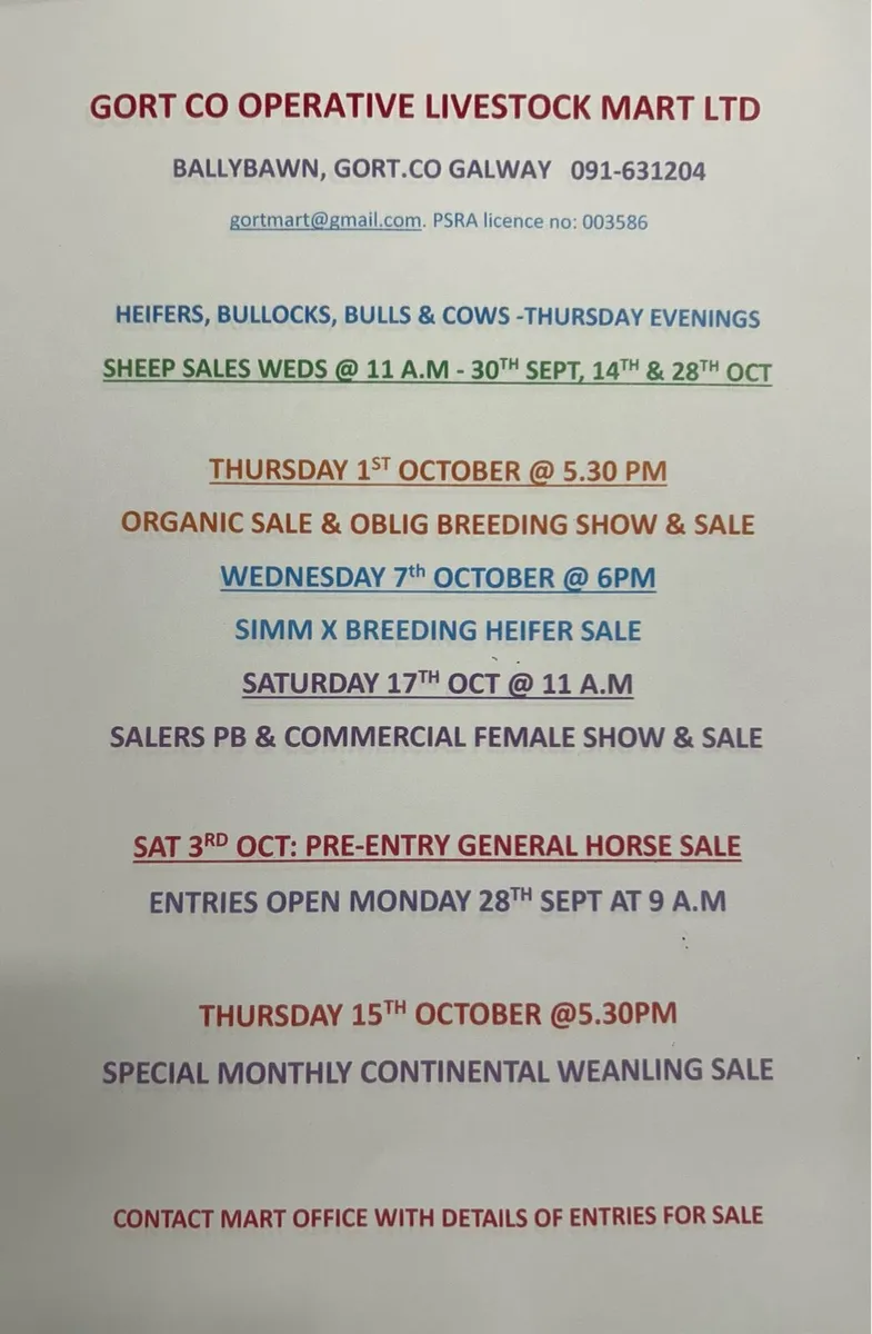 Gort Mart: Thursday 1st Oct - Image 1