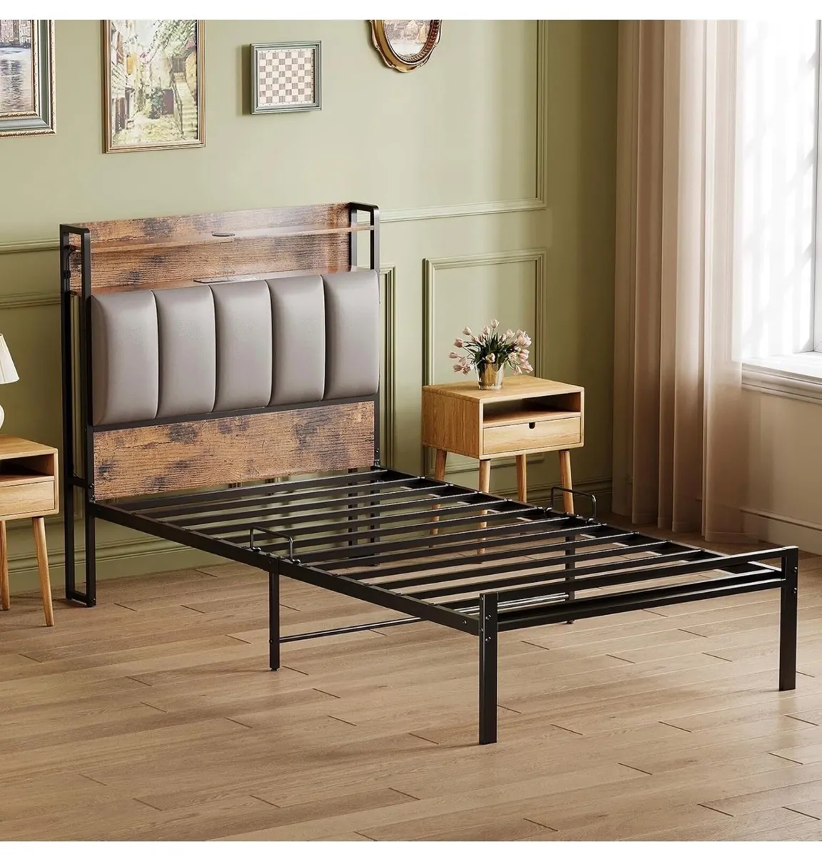 3ft Single Bed Frame with Storage Upholstered Head - Image 2