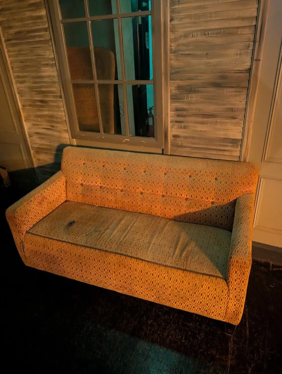 2 Seater Sofa - Mustard Patterned Fabric