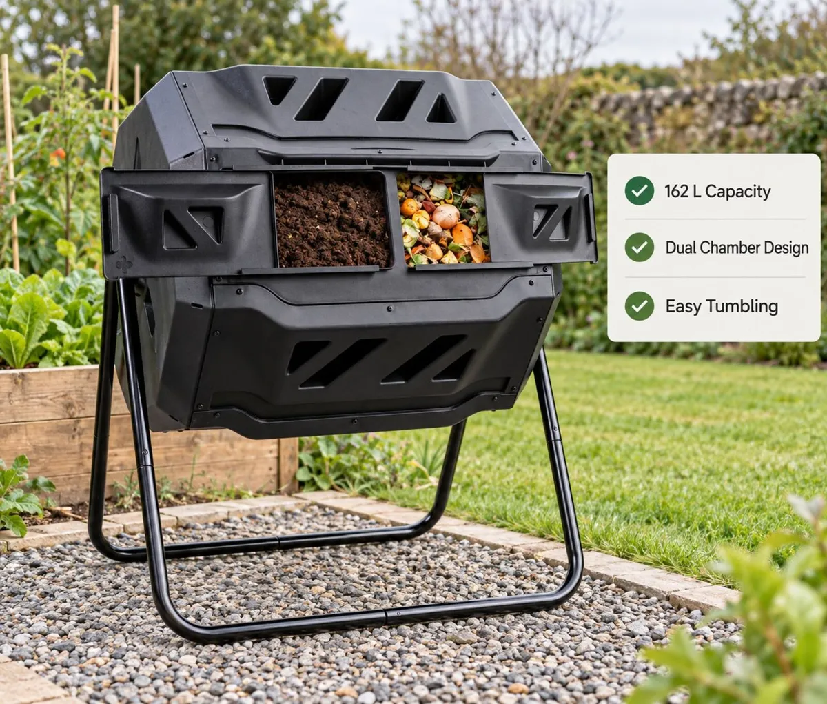 Dual Chamber Compost Bin 162 L Tumbling Garden Com - Image 1