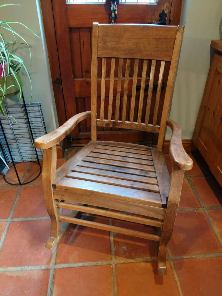 classic solid wood rocking chair with a slatted ba - Image 4