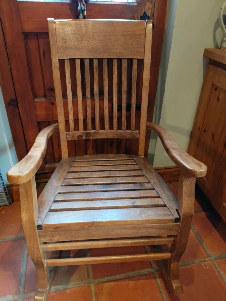classic solid wood rocking chair with a slatted ba - Image 2
