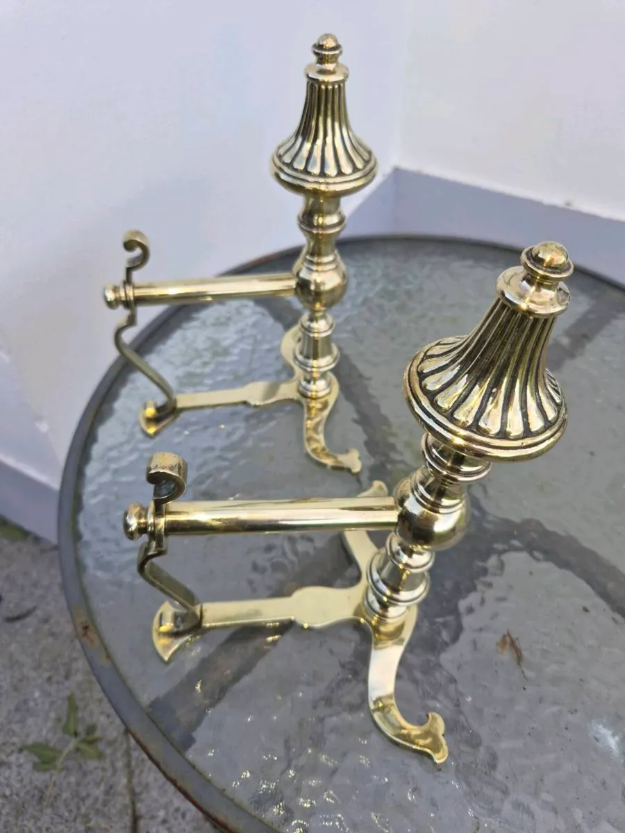Old brass  fire dogs - Image 3