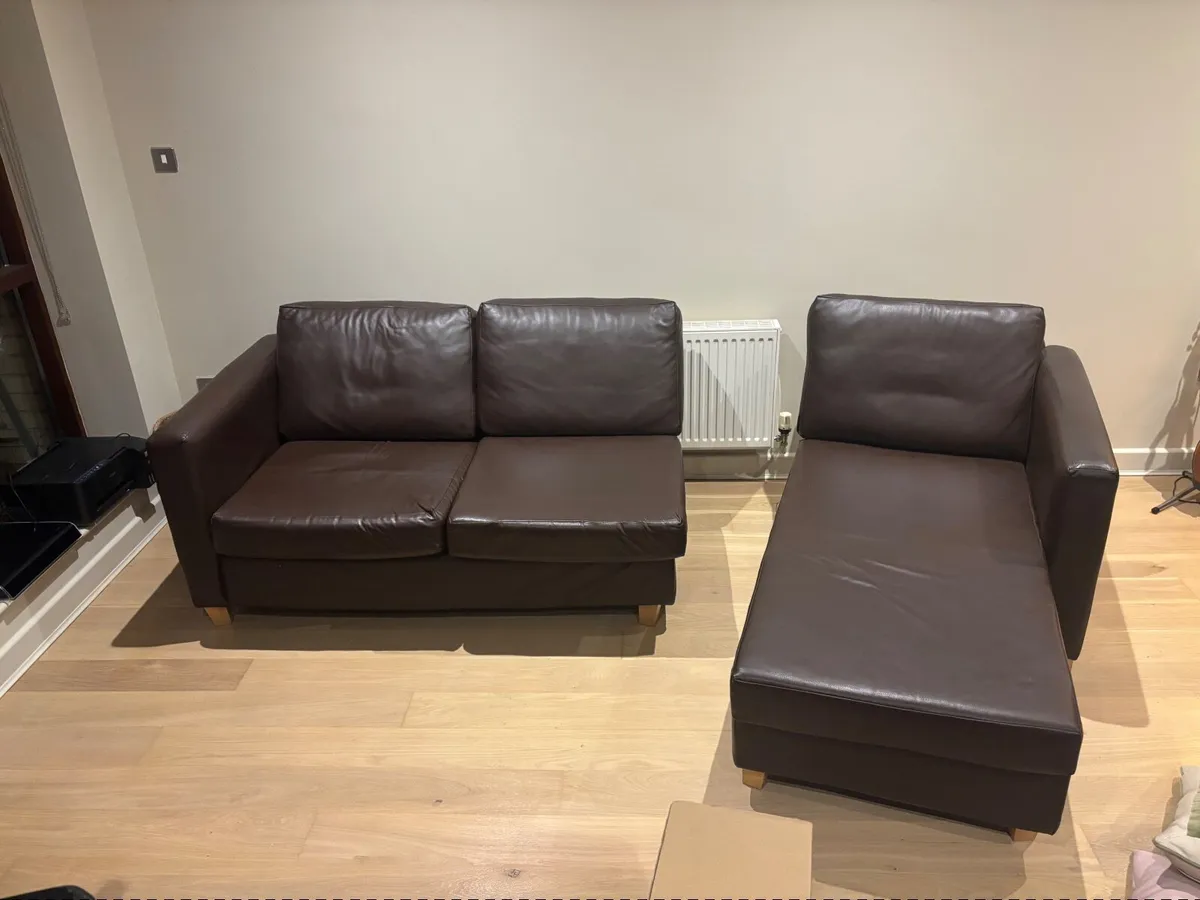 L shaped Couch brown leather - Image 2