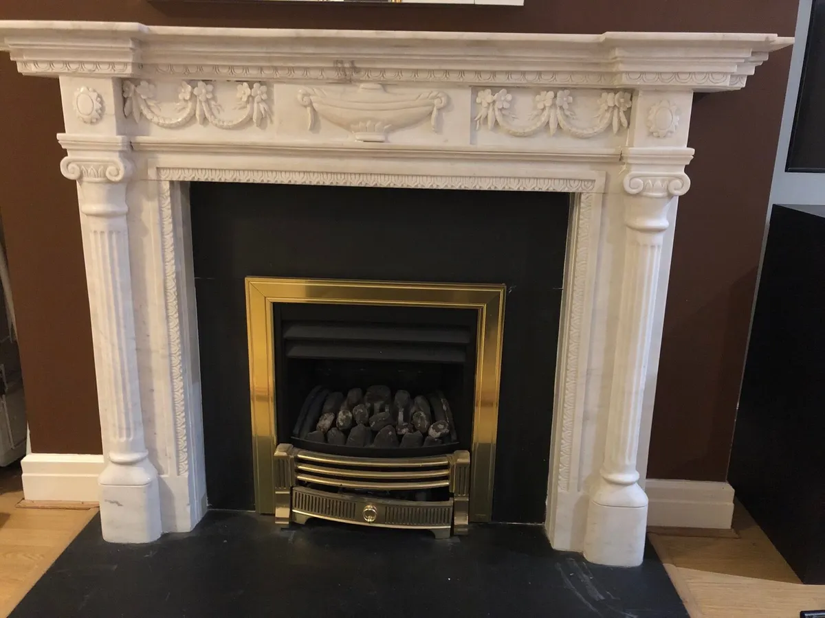 White Marble Fireplace and Black Hearth - Image 1