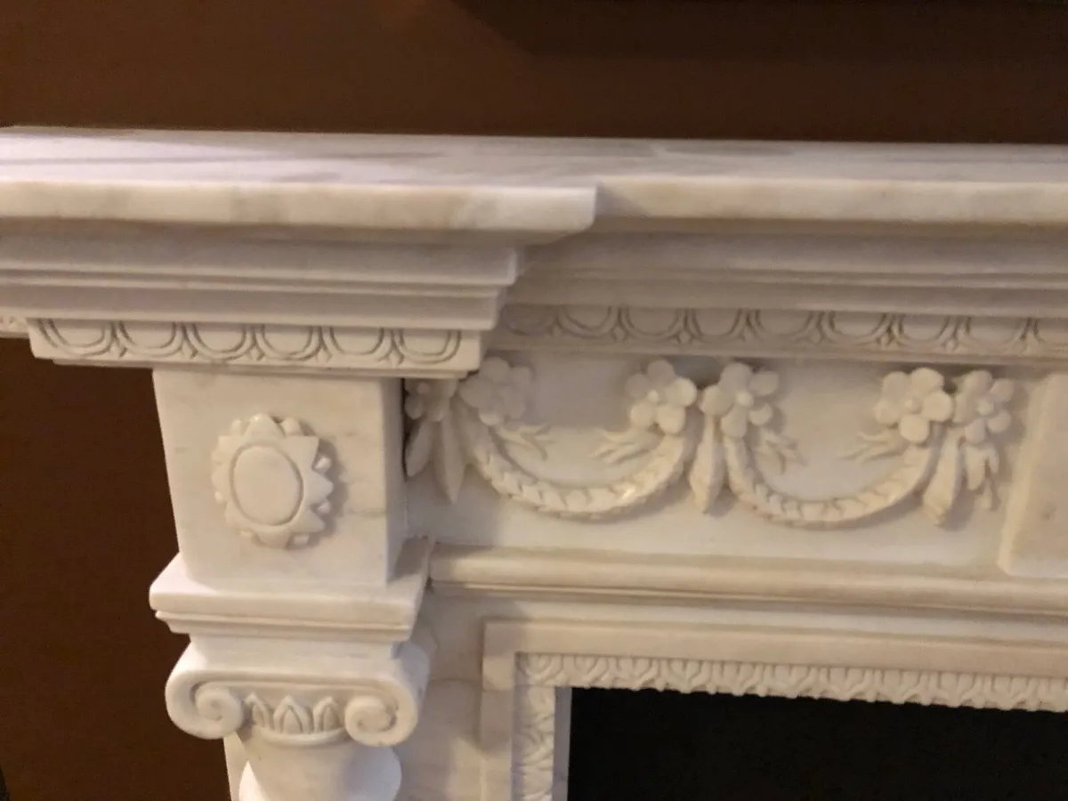 White Marble Fireplace and Black Hearth - Image 2