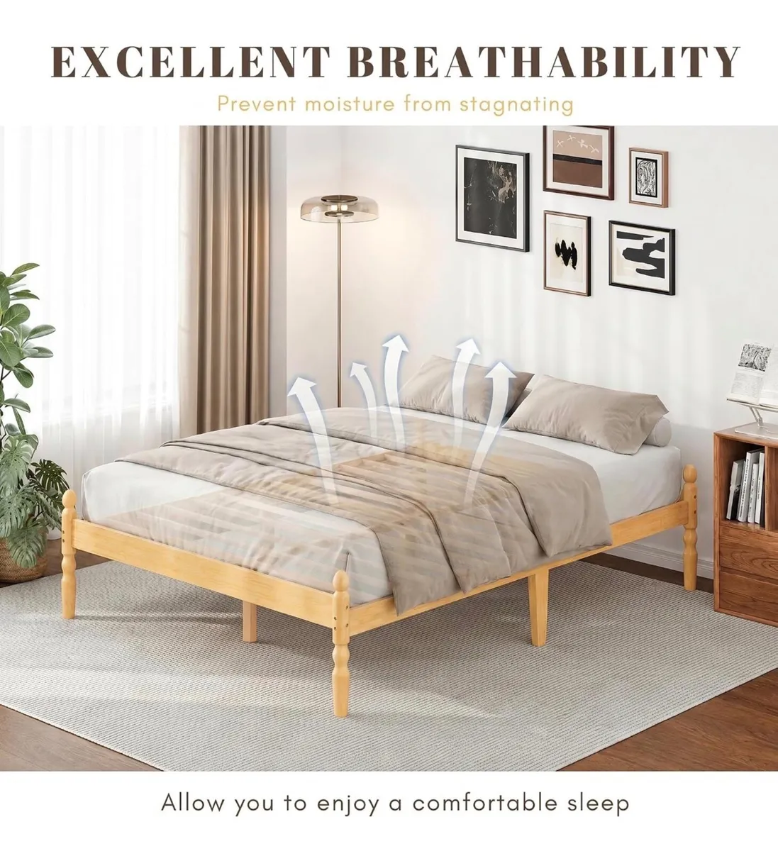 Single Bed Frame 14-inch Natural Bamboo Wood Platf - Image 2