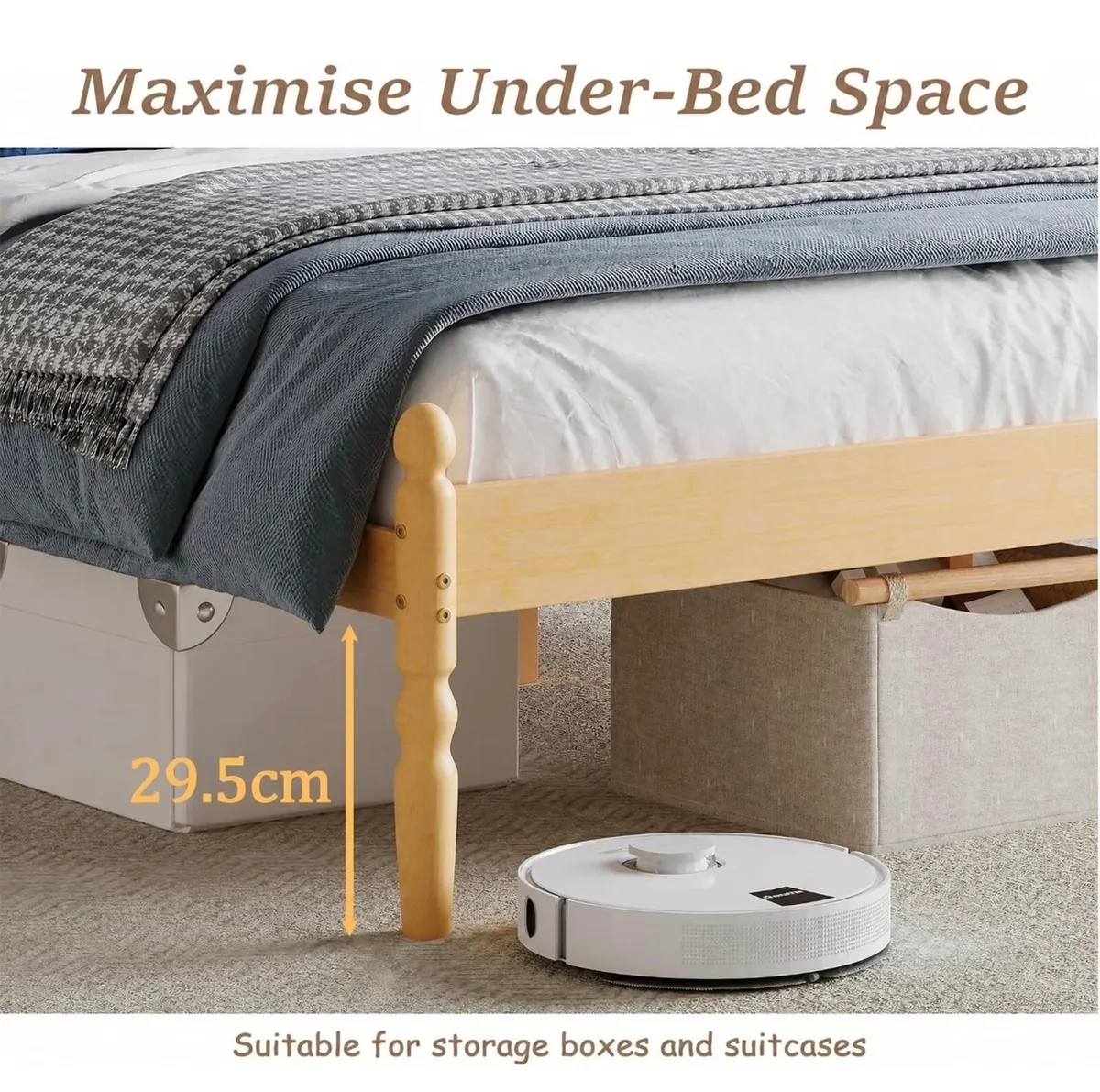 Single Bed Frame 14-inch Natural Bamboo Wood Platf - Image 3
