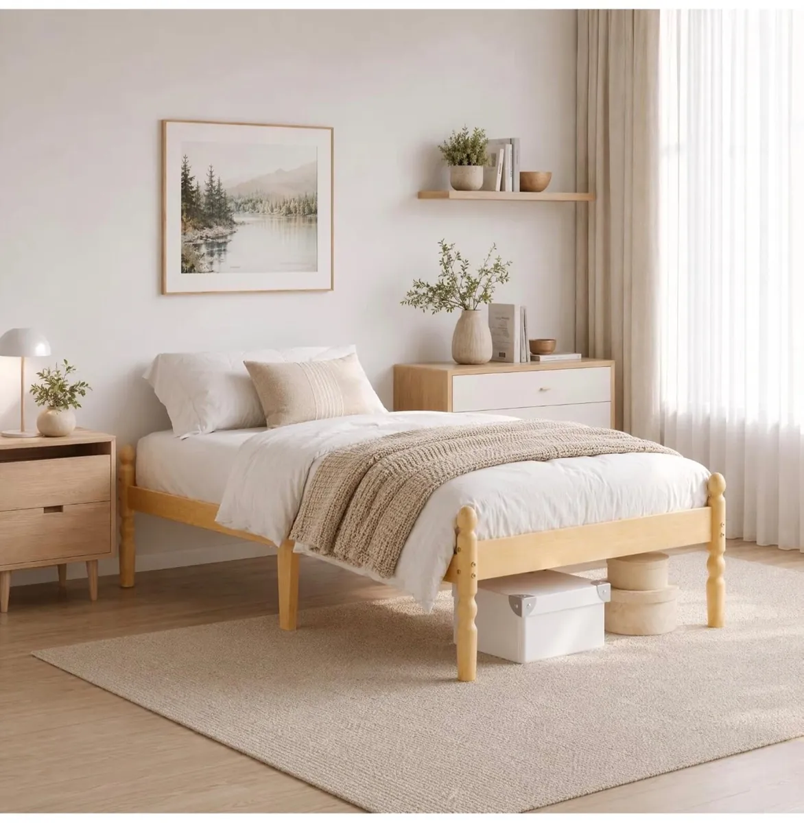 Single Bed Frame 14-inch Natural Bamboo Wood Platf - Image 4