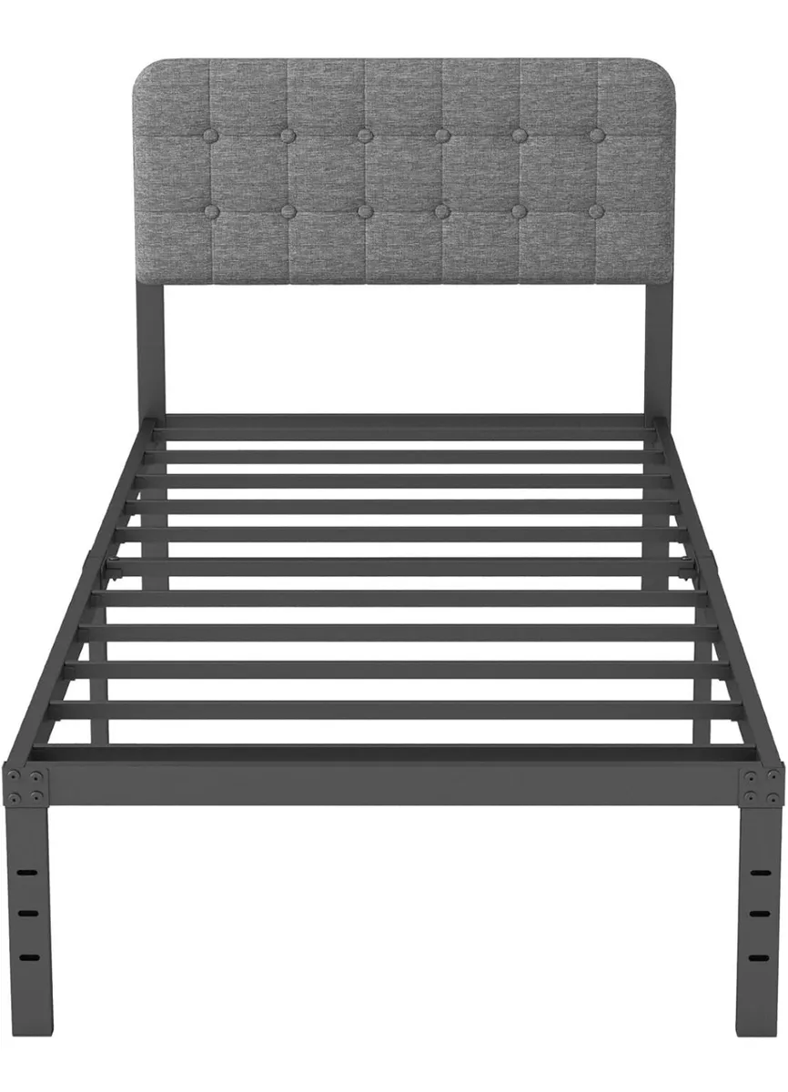 Single Bed Frame with Grey Upholstered Headboard 3 - Image 3