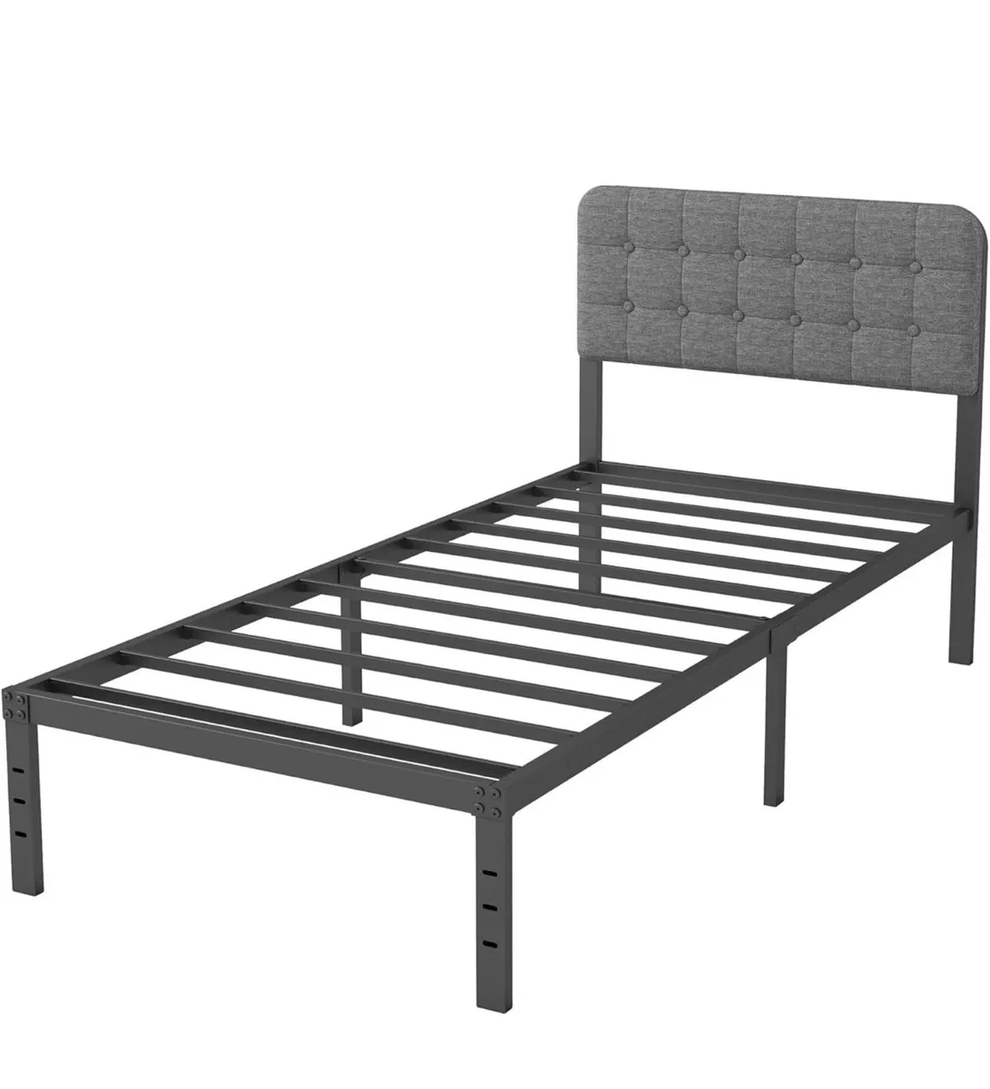 Single Bed Frame with Grey Upholstered Headboard 3 - Image 4