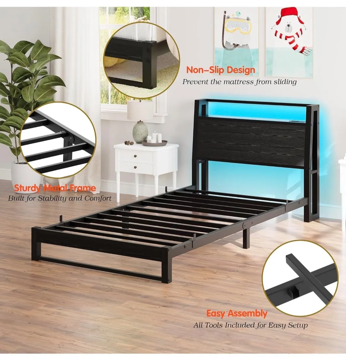 3ft Single Bed Frame with Ergonomic Storage Headbo - Image 3