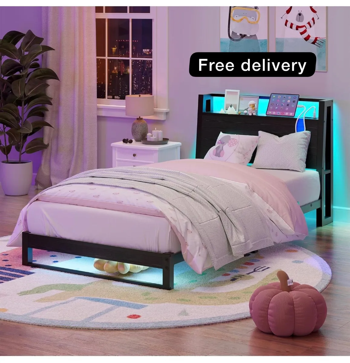 3ft Single Bed Frame with Ergonomic Storage Headbo - Image 1