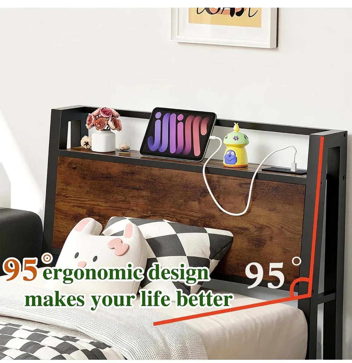 3ft Single Bed Frame with Ergonomic Storage Headbo - Image 4