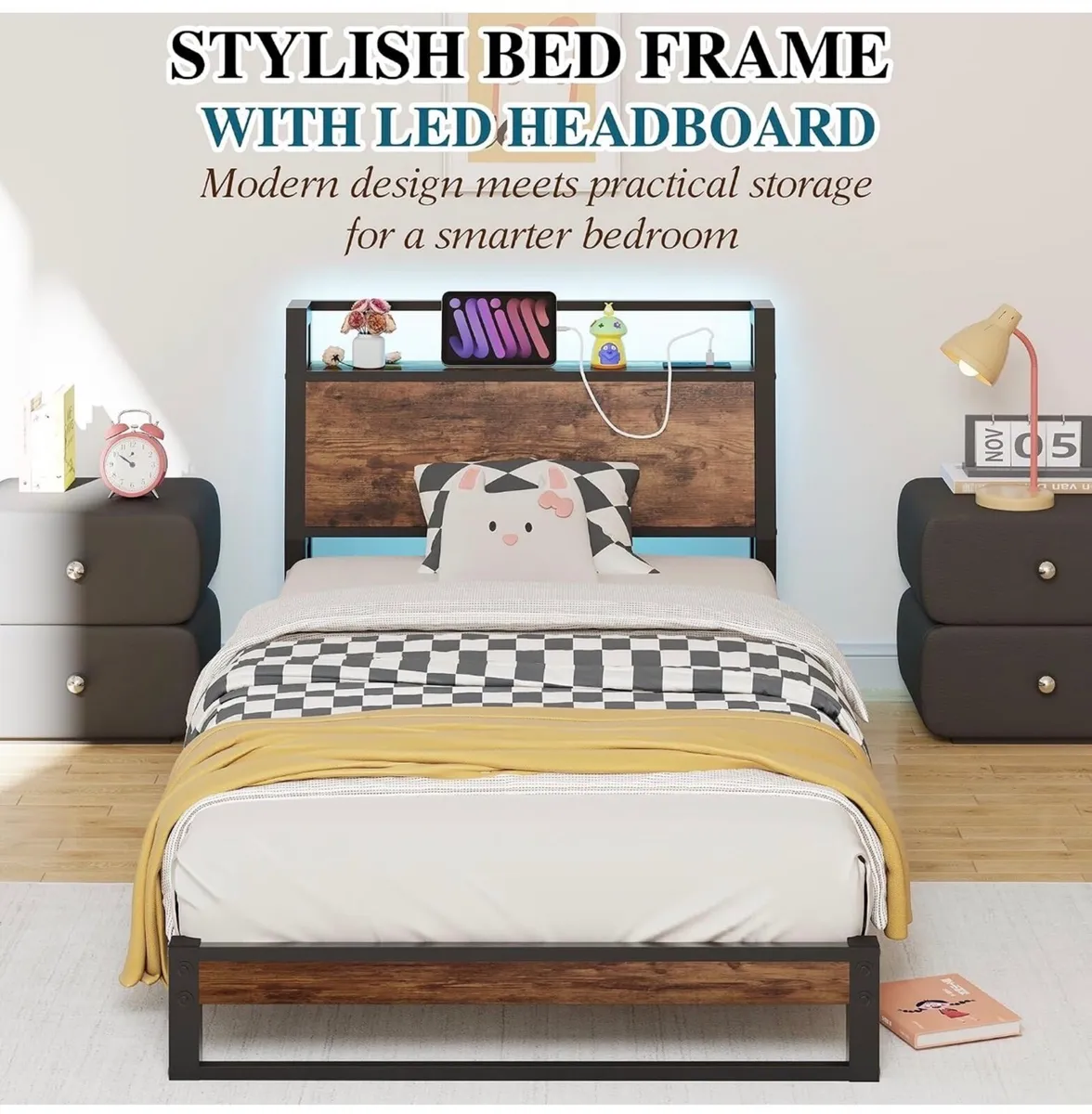 3ft Single Bed Frame with Ergonomic Storage Headbo - Image 2