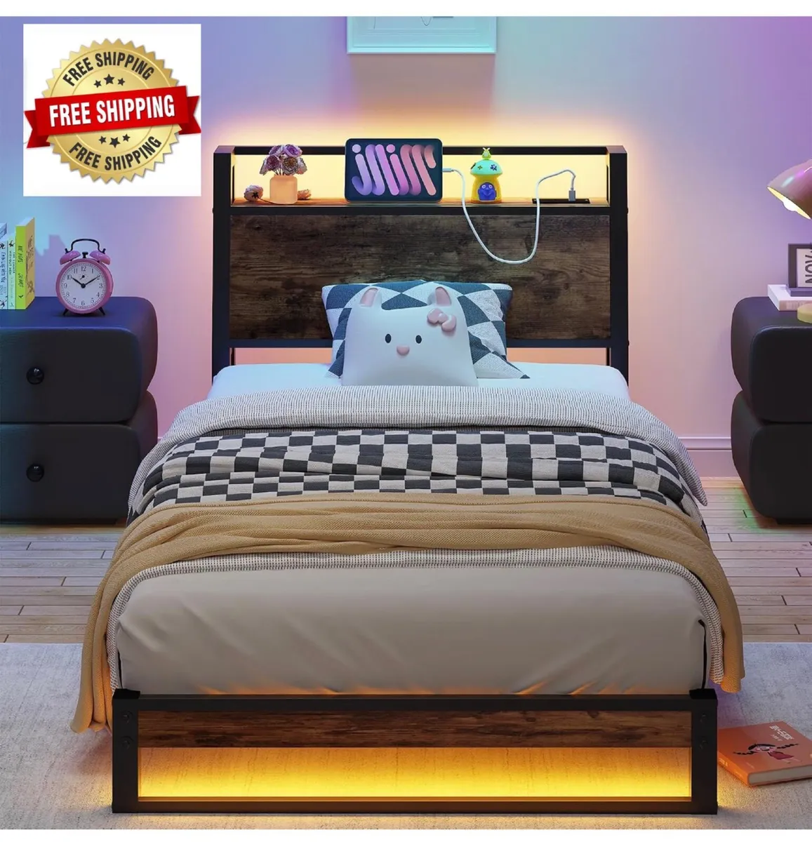 3ft Single Bed Frame with Ergonomic Storage Headbo - Image 1
