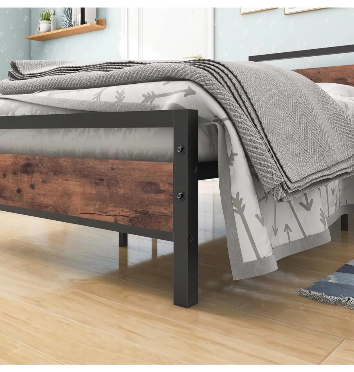 3ft Single Bed Frame with Wood Headboard,Heavy Dut - Image 4