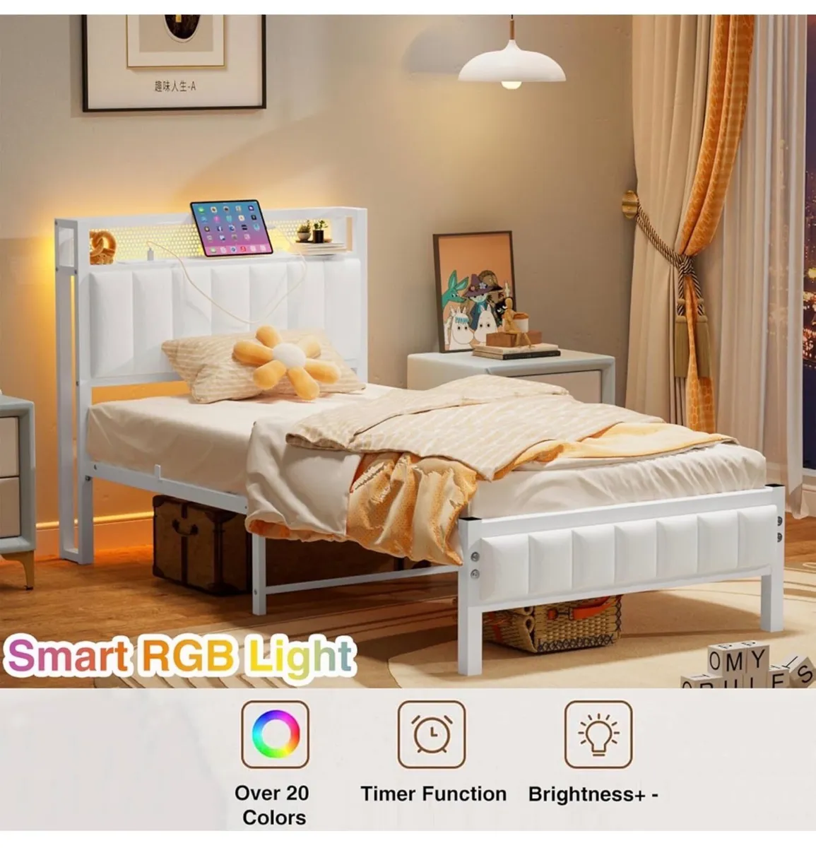 Single Bed Frames with Storage Headboard and Charg - Image 3