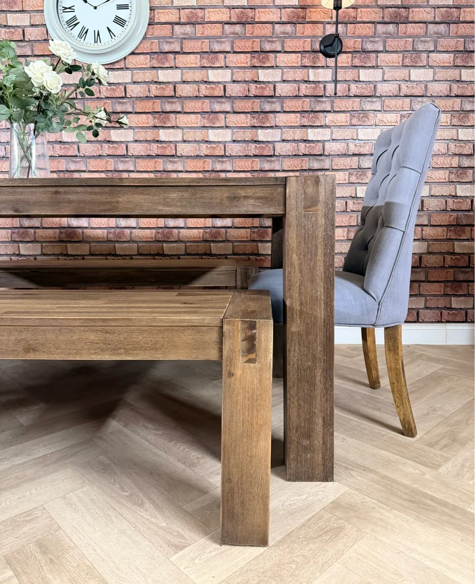 Modern rustic dining table, 2 benches & 2 chairs - Image 3