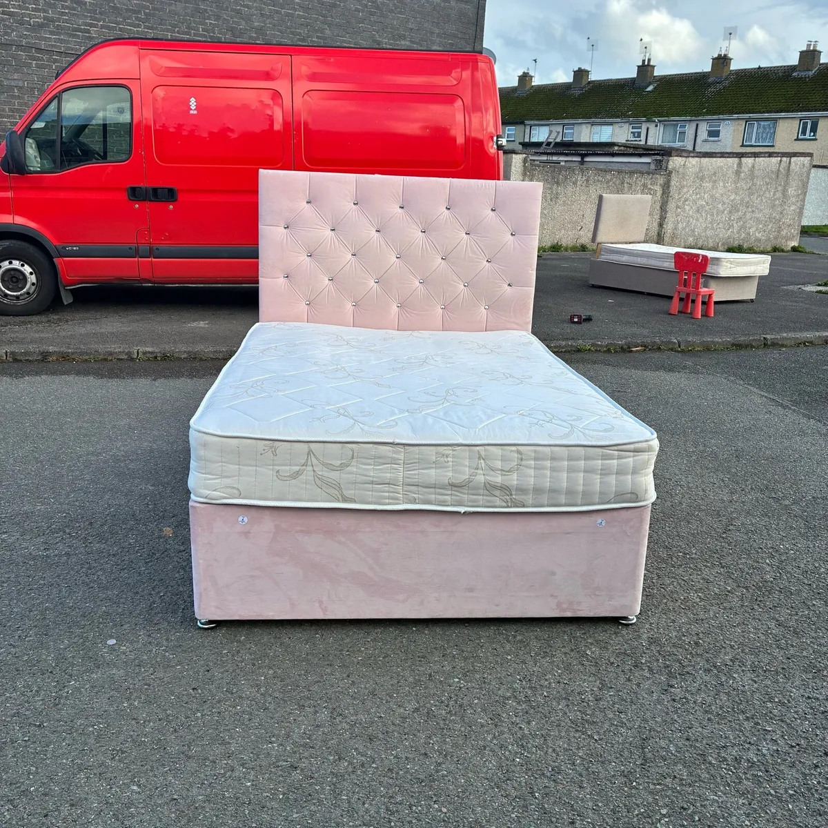Pink Velvet 💎 Double bed & Mattress - Image 2