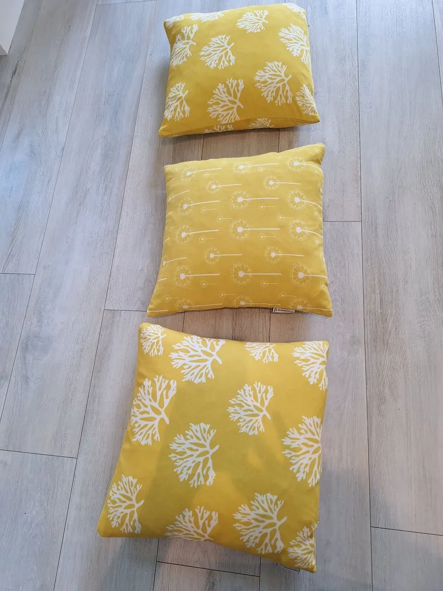 3 Cushions Mustard Yellow and White - Image 1