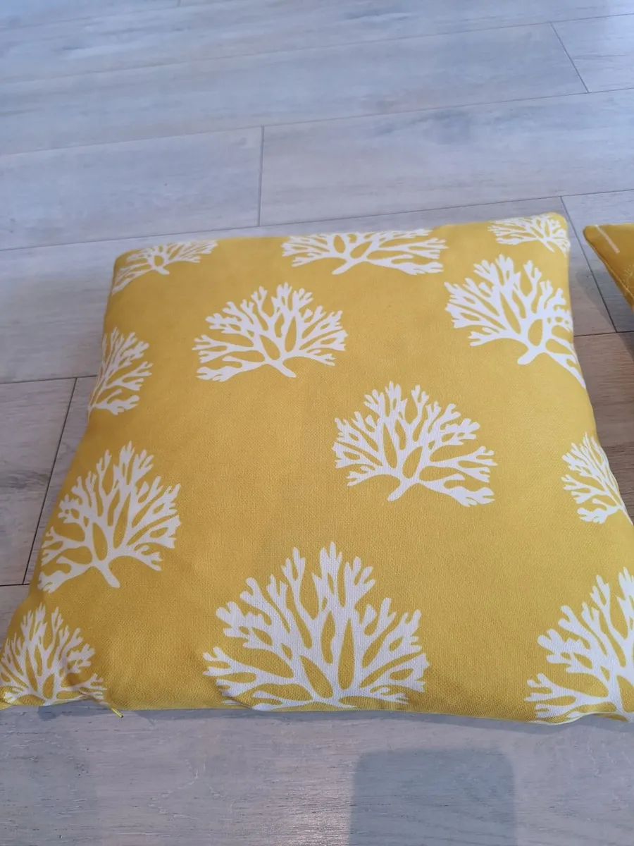 3 Cushions Mustard Yellow and White - Image 2