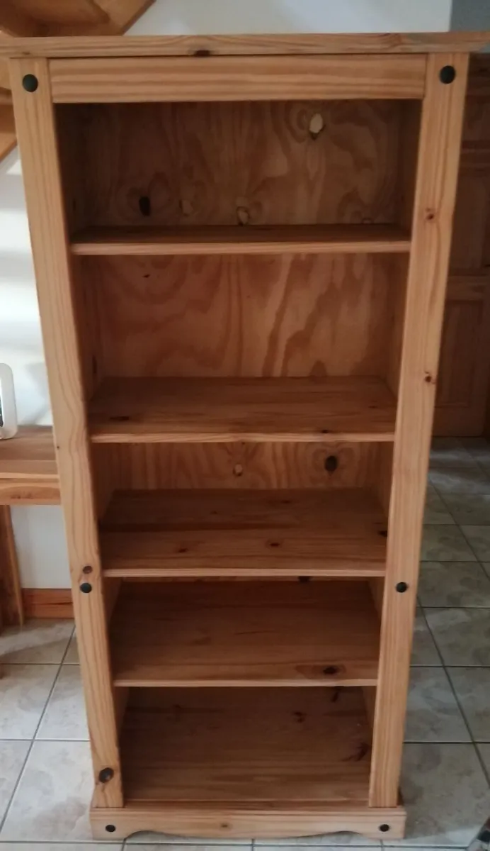 Tall Mexican Pine Bookcase & Armchairs - Image 2