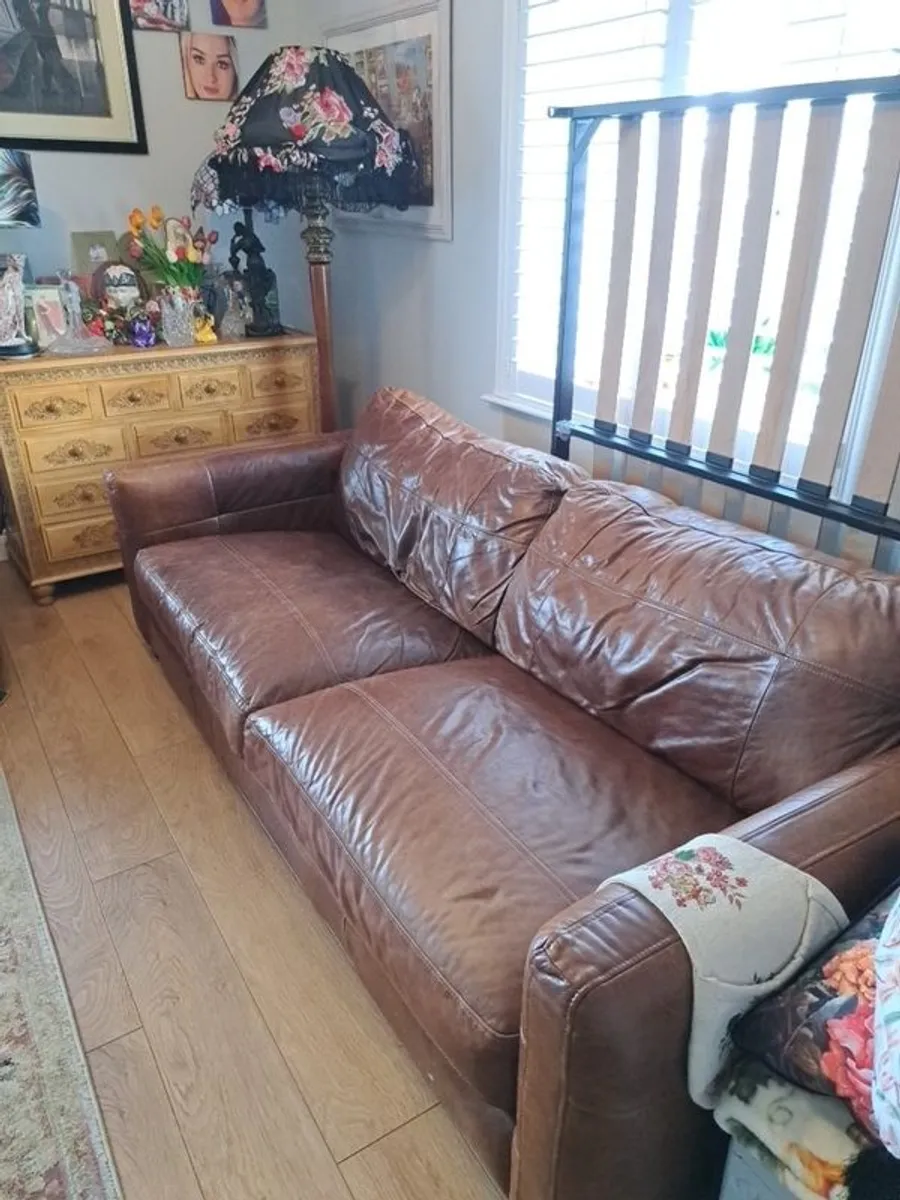 2 x real leather couches - Image 1