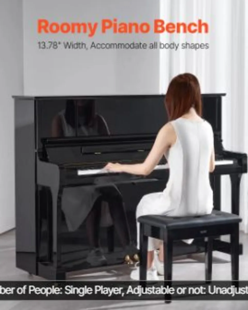 Piano Keyboard Bench Storage Padded Seat - Image 2