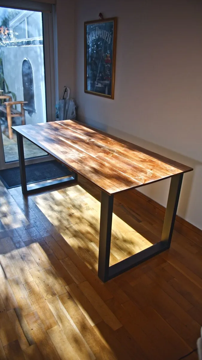 Furnished Oak Table with Black Alloy Steel Legs - Image 1