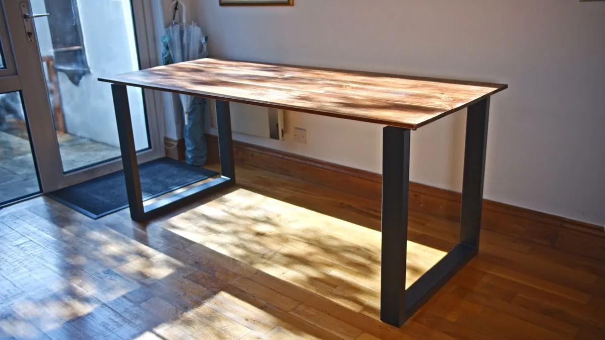 Furnished Oak Table with Black Alloy Steel Legs - Image 2