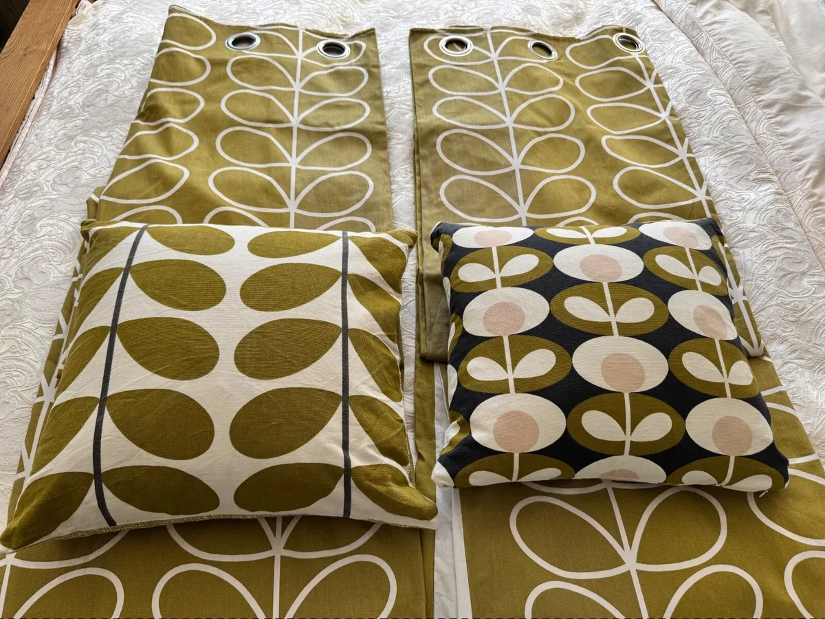 Orla Kiely Olive Green Curtains - Image 1