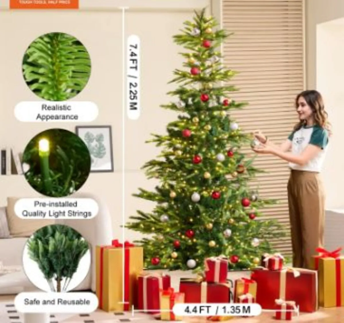 Christmas Tree, 7.5ft Prelit Artificial Xmas - Image 2