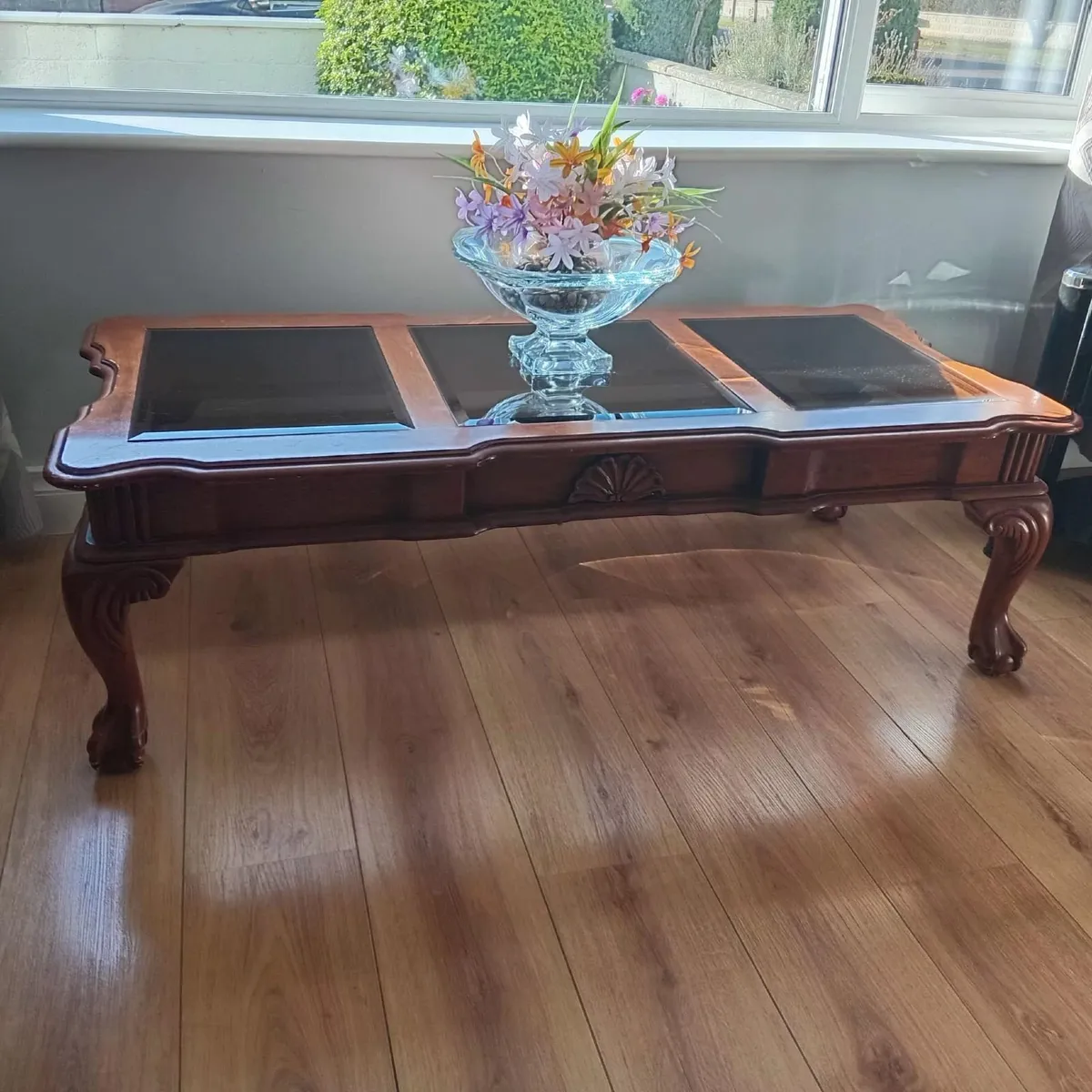 Traditional Solid Wood and Glass Coffee Table - Image 1