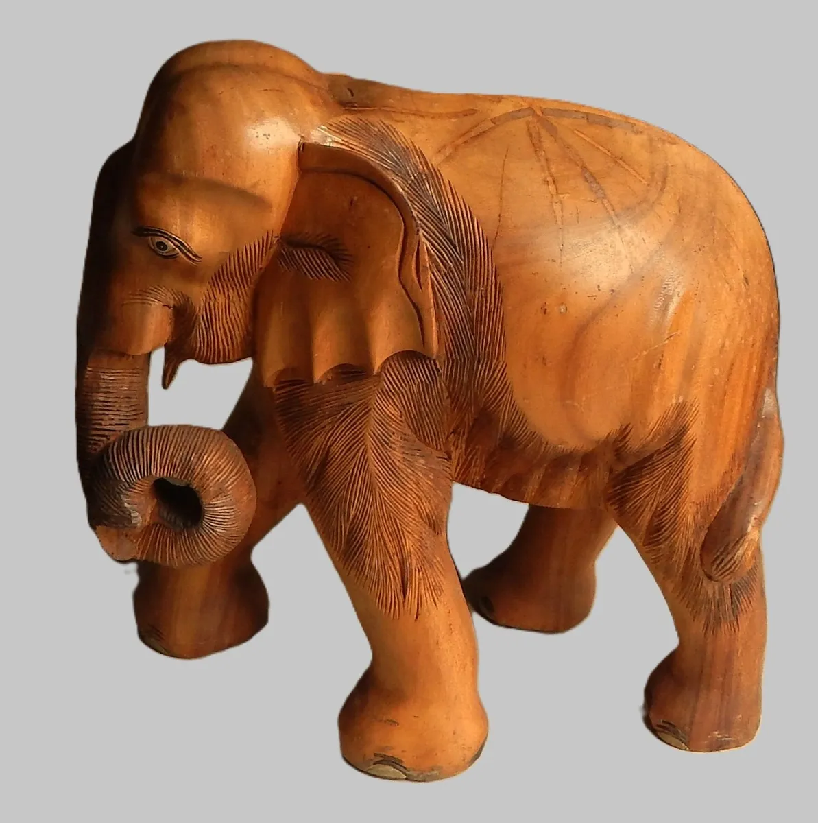Large Hand Carved Solid Wood Elephant Sculpture - Image 1