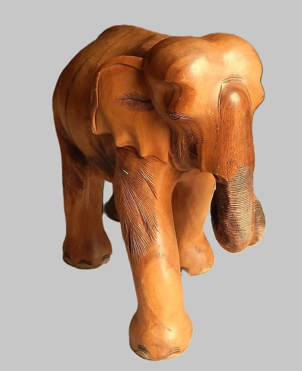 Large Hand Carved Solid Wood Elephant Sculpture - Image 2