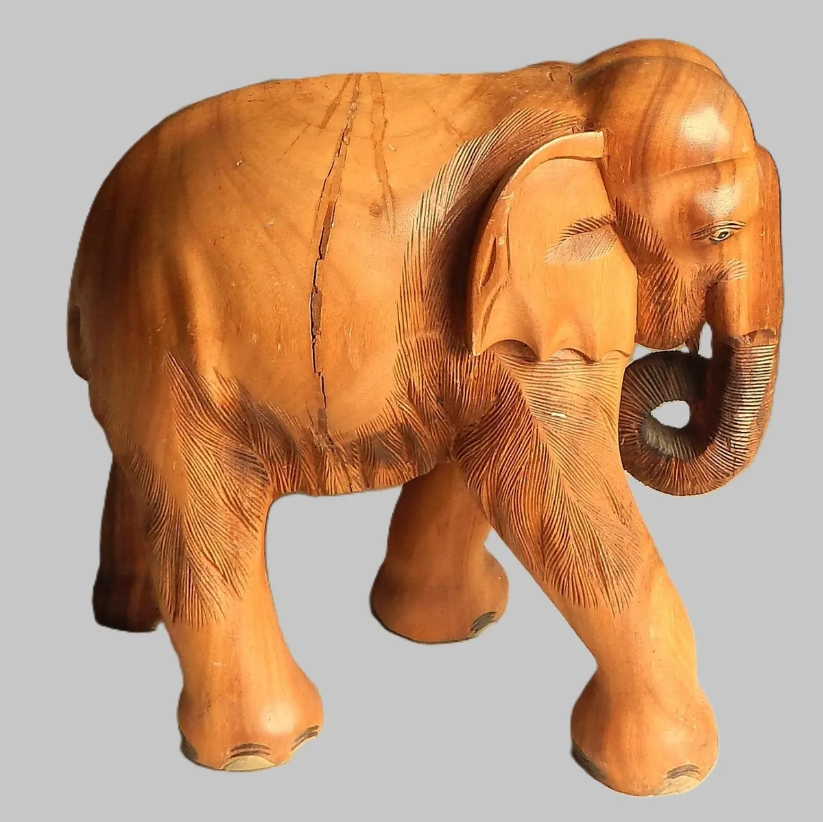 Large Hand Carved Solid Wood Elephant Sculpture - Image 3