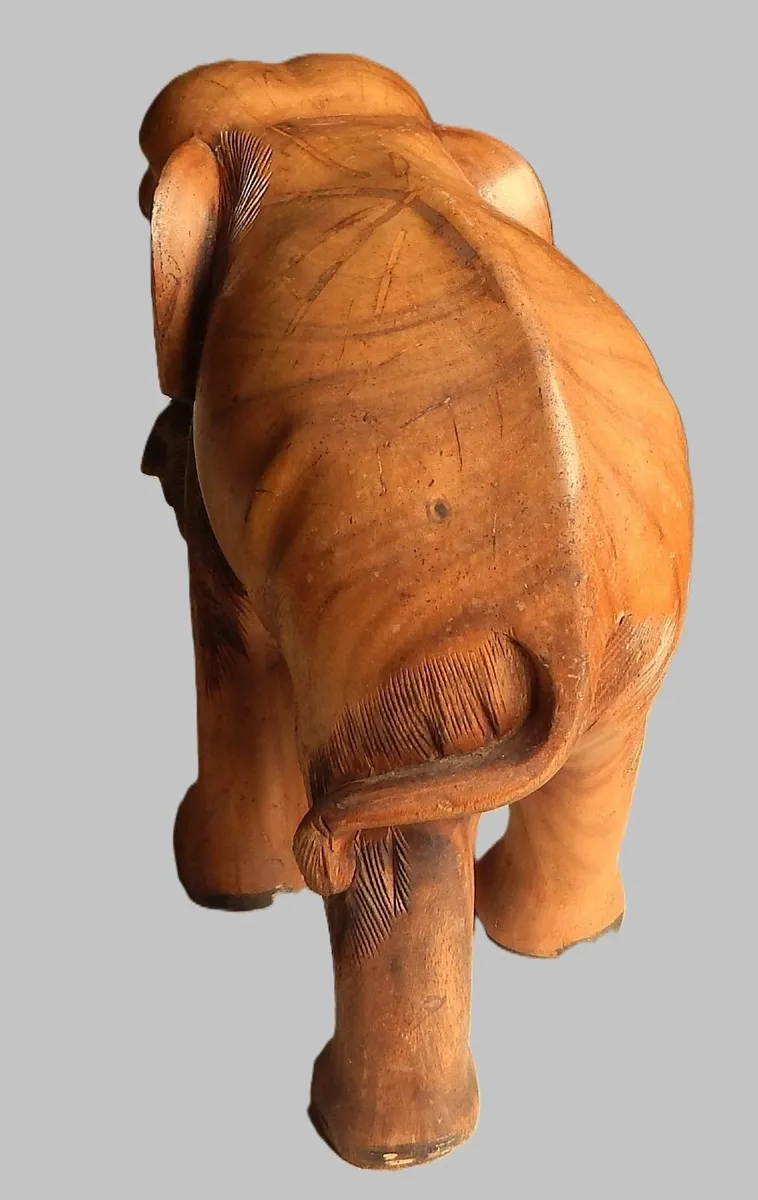 Large Hand Carved Solid Wood Elephant Sculpture - Image 4