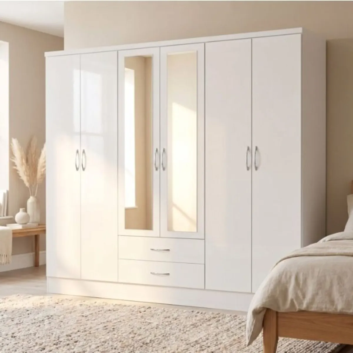 Nevada 6 Door 2 Drawer Mirrored Wardrobe