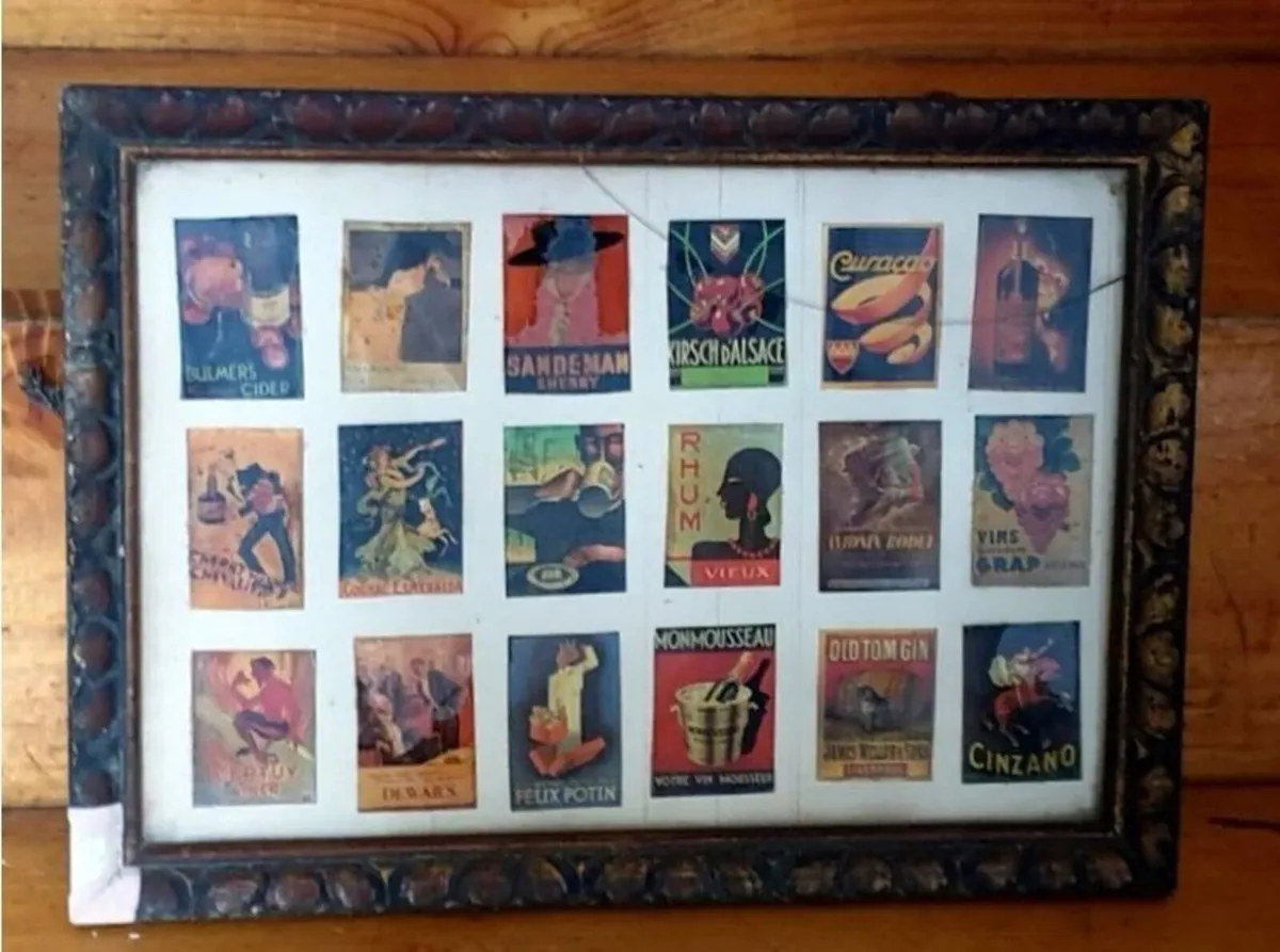 Framed Vintage Alcohol & Beverage Matchbox Labels - Image 2