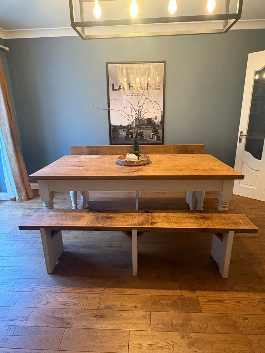 Solid Wood Dining Table & Benches - Image 1