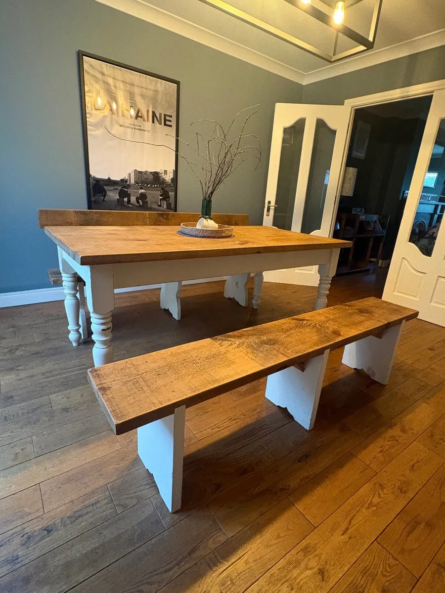 Solid Wood Dining Table & Benches - Image 2