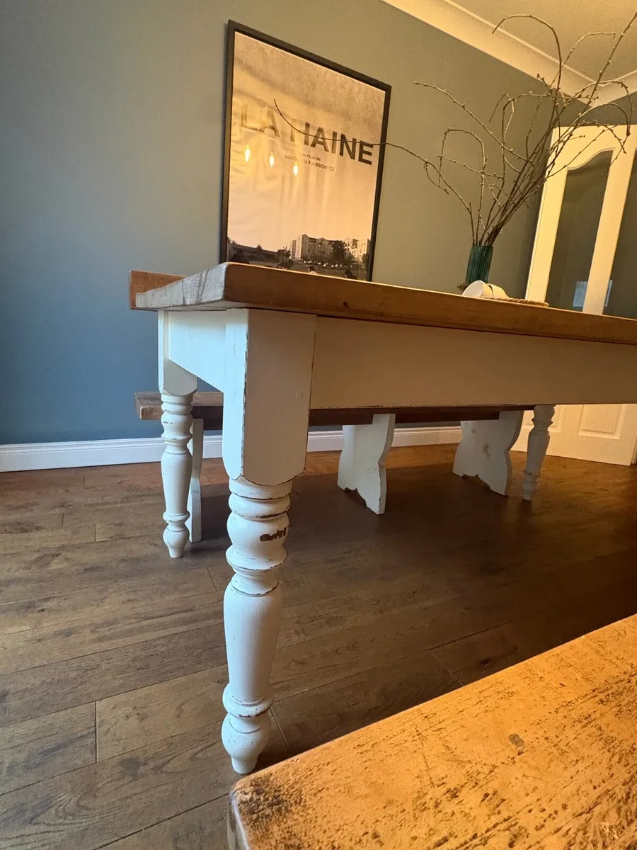 Solid Wood Dining Table & Benches - Image 3