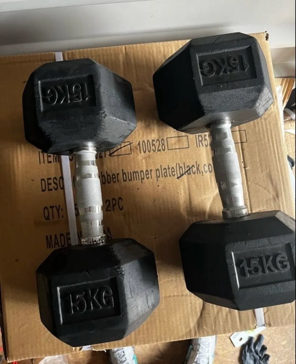 2x15kg hex rubber dumbbells