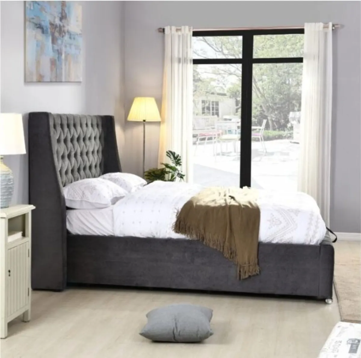 Jersey Dark Grey Fabric Bed - Image 1