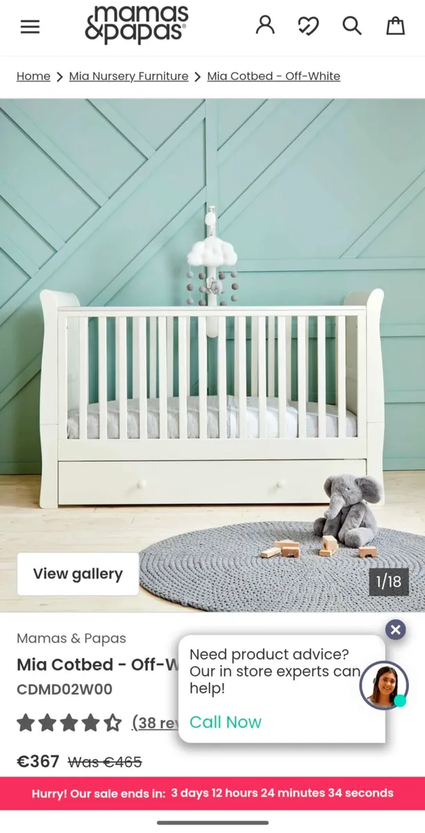 Mamas and papas Mia cot bed - Image 1