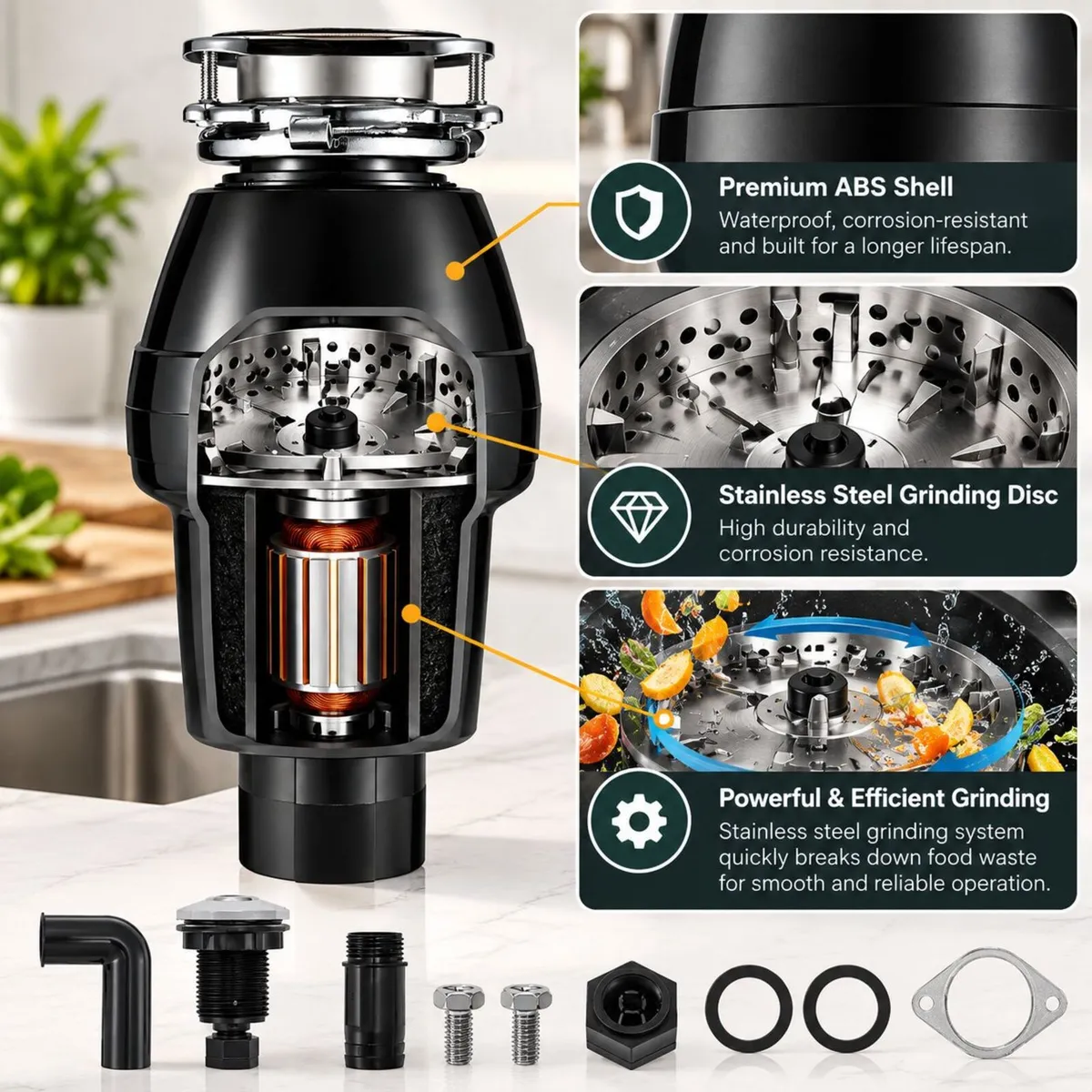 3/4 HP Food Waste Disposer 3600 RPM Continuous Fee - Image 2