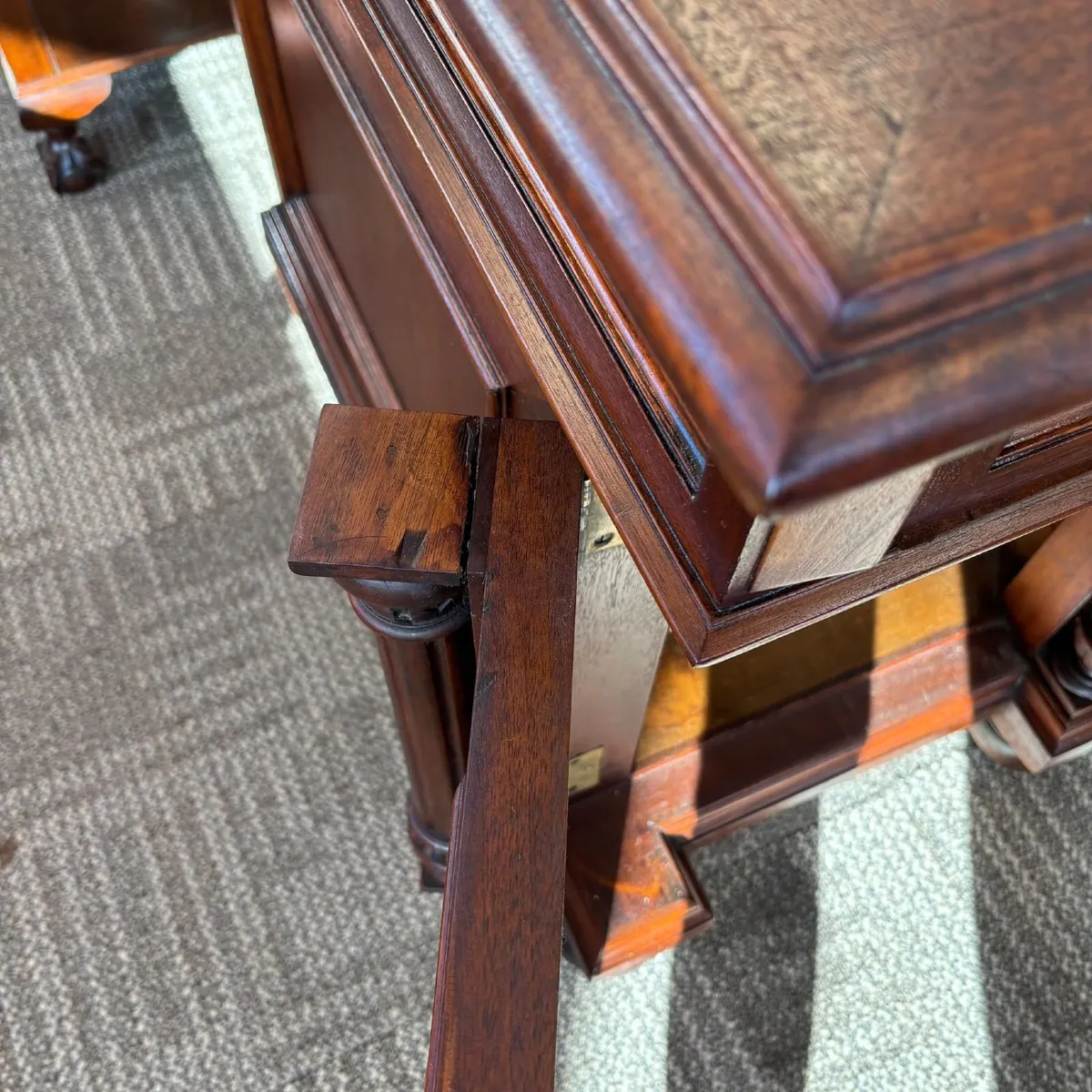 Classic wooden twin pedestal desk with a dark gree - Image 3